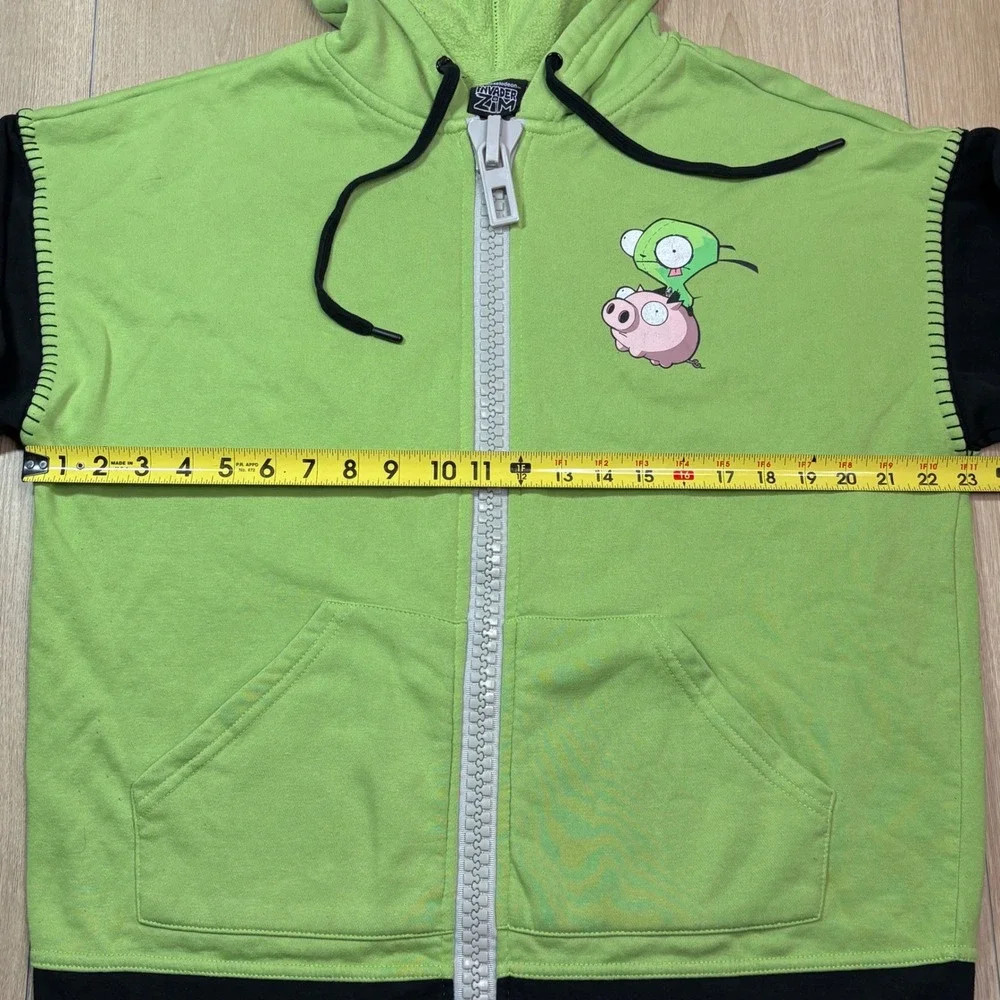 Invader Zim Gir Pig Costume Zip Up Hoodie Green Black Mens Large Nickelodeon